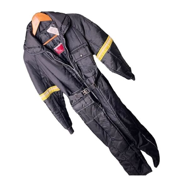 Ladies medium snowsuit size 8-10 vintage black yellow stripe sleeve JC penny - Picture 1 of 6